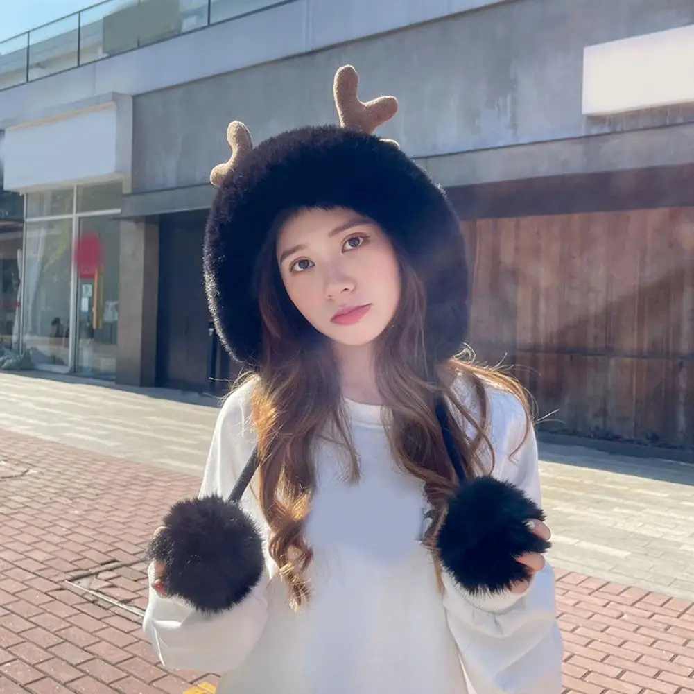

Anlter Decor Hat Winter Hat With Antler Plush Ball Stylish Windproof Warm Outdoor Cap For Women