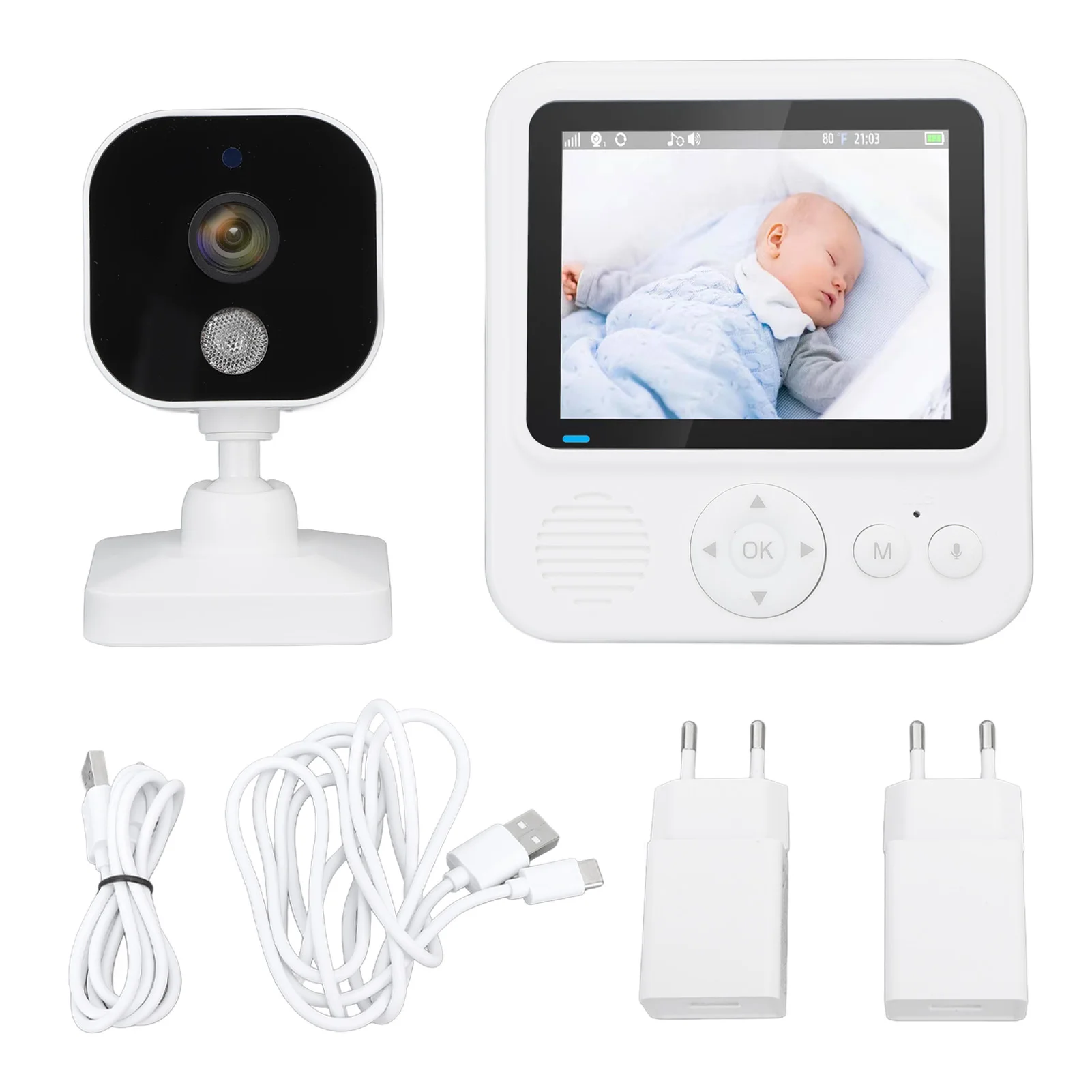 Cam Video Baby Monitor Smart Baby Monitor Temperature Monitoring Breastfeeding Timer Night 8 Lullabies for Feeding