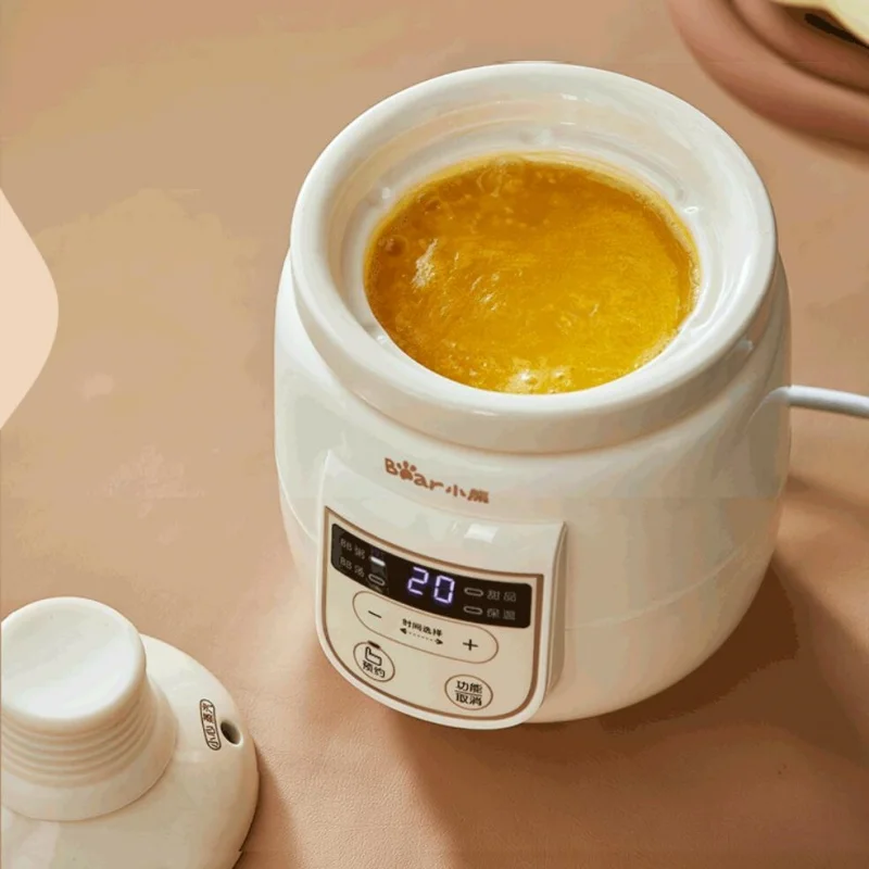 Bear 0.5L Slow Cooker Baby Supplementary Food Maker 220V Mini Bird's Nest Crock Pot White Porcelain 9.5h Reservation Keep Warm 4