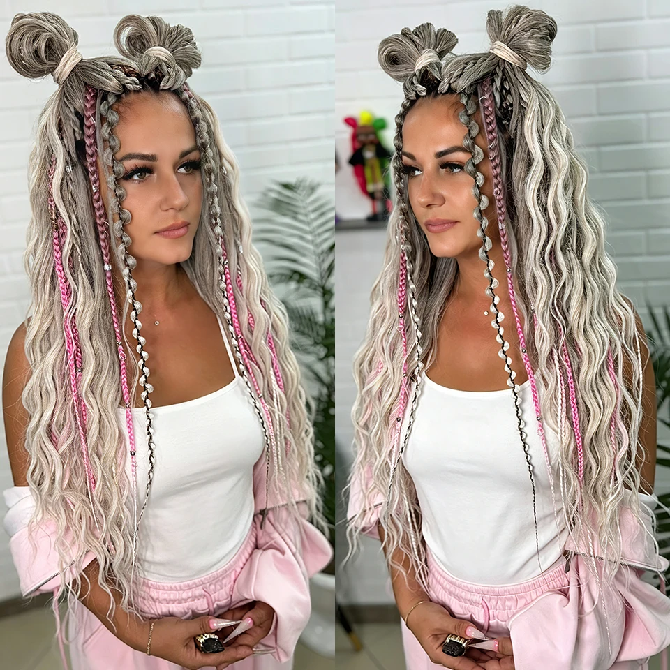 3-5Pcs Anna Hair Synthetic Loose Deep Wave Braiding Hair Extensions 24 Inch Water Wave Twist Braids Hair Grey Curly Crochet Hair 2