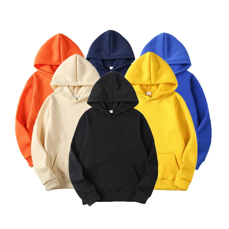 

2D Autumn winter spot side seam insert bag ordinary casual plus fleece no lining solid color hoodie multi-color men's wear