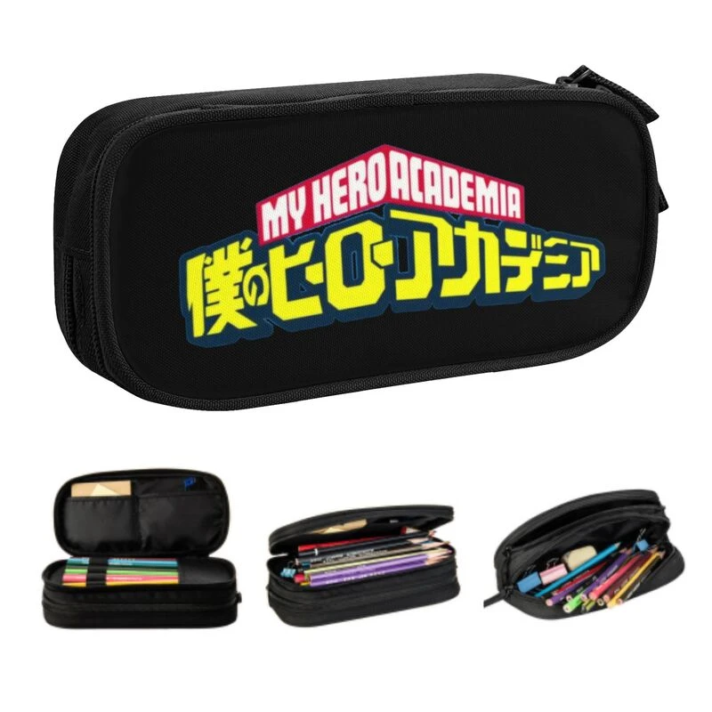 My Hero Academia Logo estuches bonitos para lápices niñas y niños, estuche de almacenamiento grande MHA Anime estuche lápices, papelería para estudiantes| | - AliExpress