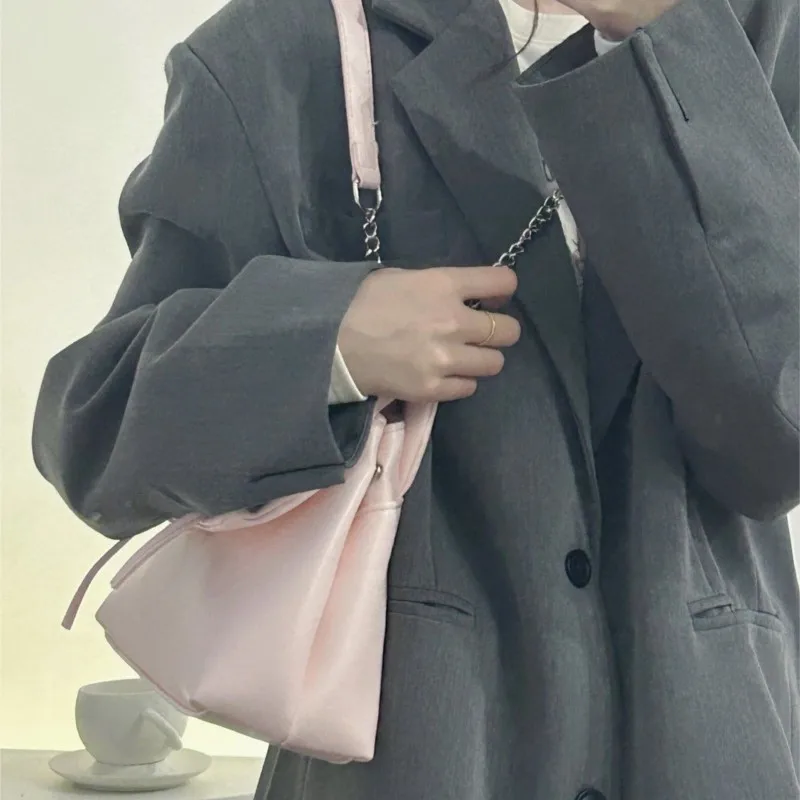 JIAERDI Sweet Cute Bow Tote Bag Women Elegant Ballet Style Gentle Pleated Shoulder Bag Ladies Chain Large Capacity Crossbody Bag