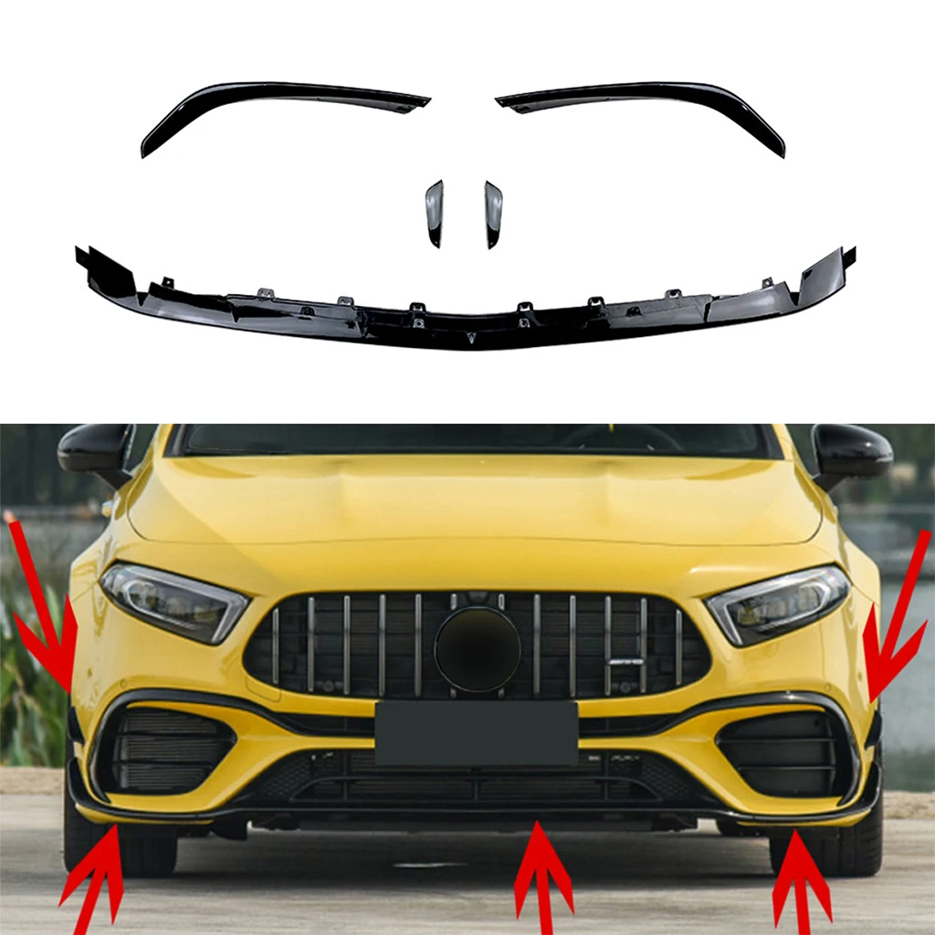 

Car Front Bumper Lip Spoiler For Mercedes-Benz A-Class W177 A45 AMG 2019-2021 Front Bumper Protector Lower Blade Splitter