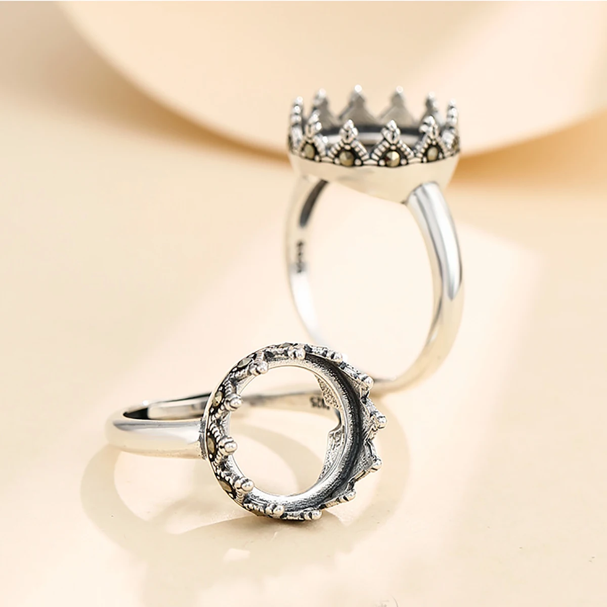 10X10 12X12 12X14 MM Adjustable Ring Blank Base 925 Sterling Silver Cabochons Bezel Ring Setting Diy Findings Accessories