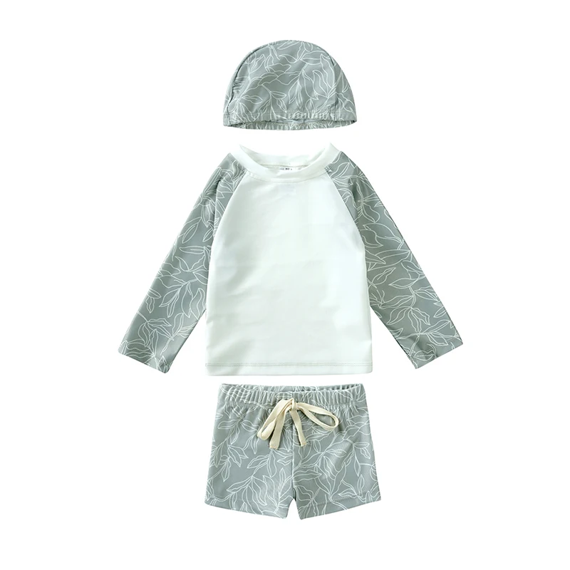 Summer Kids Boy Swimsuits Sun Protection Vacation Beach Pants Long sleeve Tops with Hat Children Surfing Swim Suit 1-7Years