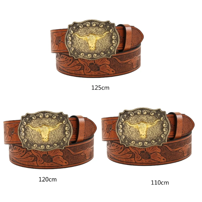 

Vintage Western Belt Longhorn Bull Belt Buckle Belt Cowboy Belts For Men Western F3MD