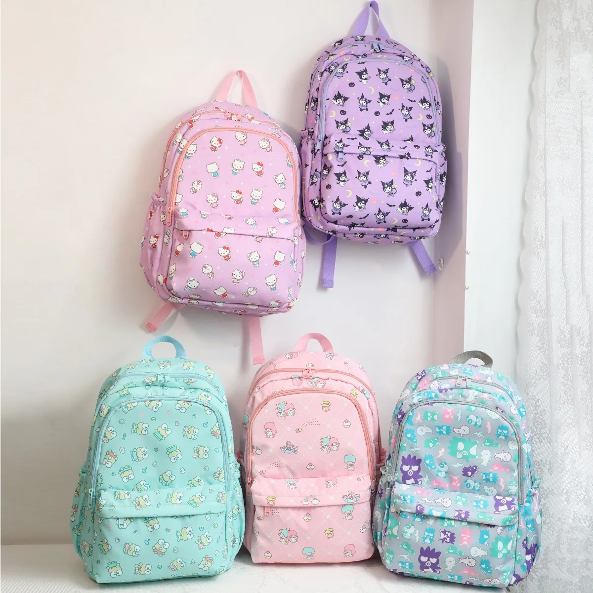 

Sanrio Cartoon Cloth College Students Cute Backpack Hello Kitty Cinnamoroll Large Capacity Schoolbag Multi-Functional Backpack