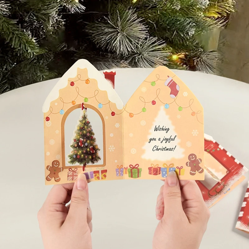 10Pcs 3D Christmas Greeting Card Creative House Shape Postcard Card Merry Christmas Decoration For Home New Year 2026 Gift Cards