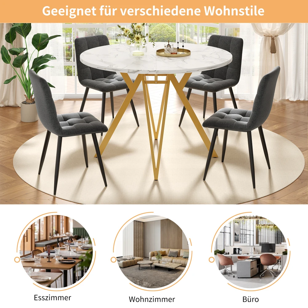 Runder Esstisch (100 x 100 x 76 cm), runder Couchtisch für 4 Personen, stilvolle Tischbeine aus Metall, Arbeitsplatte aus MDF-Marmor, für die Küche – Detail 11