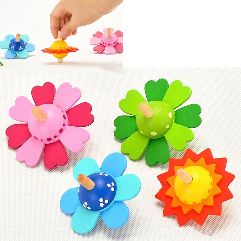 

Color Spinning Wood Flower Gyro Wooden Spinning Top Baby Best Gift Toy Educational Toys For Children