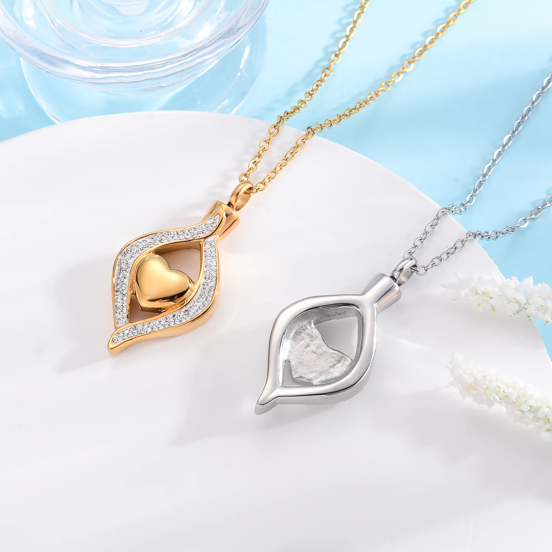 Stainless Steel Cremation Jewelry for Ashes The Eye of My Heart Engravable Keepsake Memorial Jewelry for Urn Necklace Pendant 6