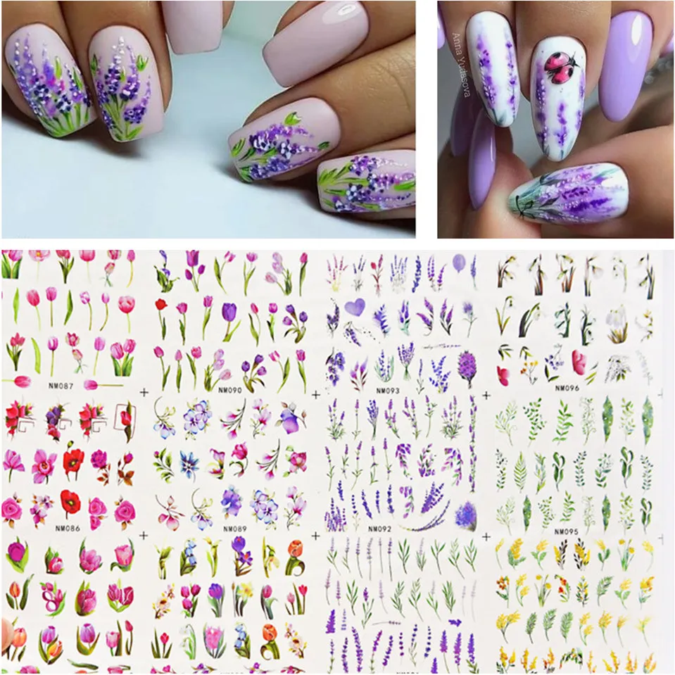 Blooming Lavender Water Decals Nail Art Decor Nail Stickers Nail Decals