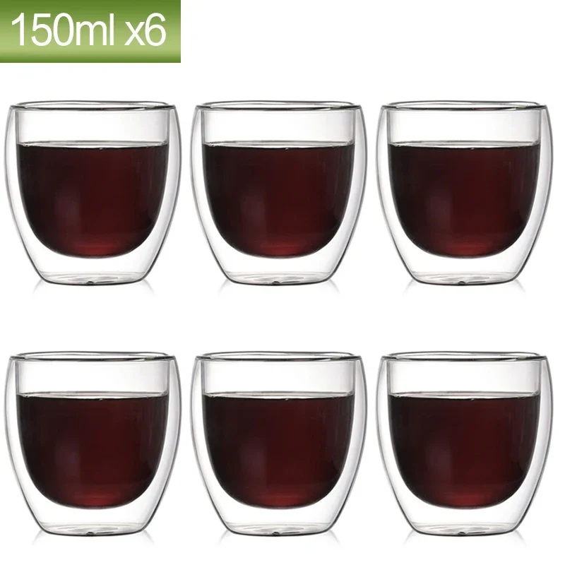 80ML Double Wall Glass Cup Set - Transparent Handmade Heat Resistant Mugs for Tea, Wine, Espresso, Coffee, and Milk