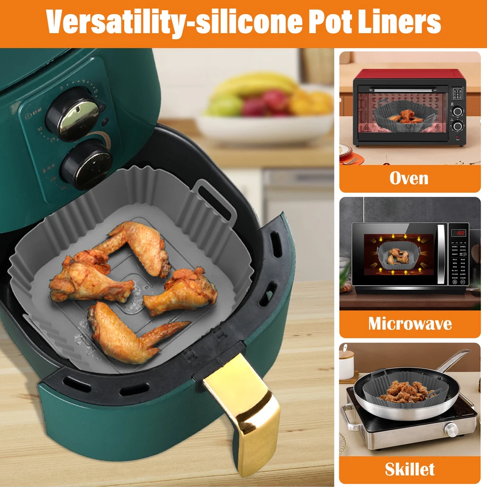 Pentola in silicone for friggitrici ad aria, riutilizzabile, resistente al calore, antiaderente, for tostapane, forno, cucina, cottura