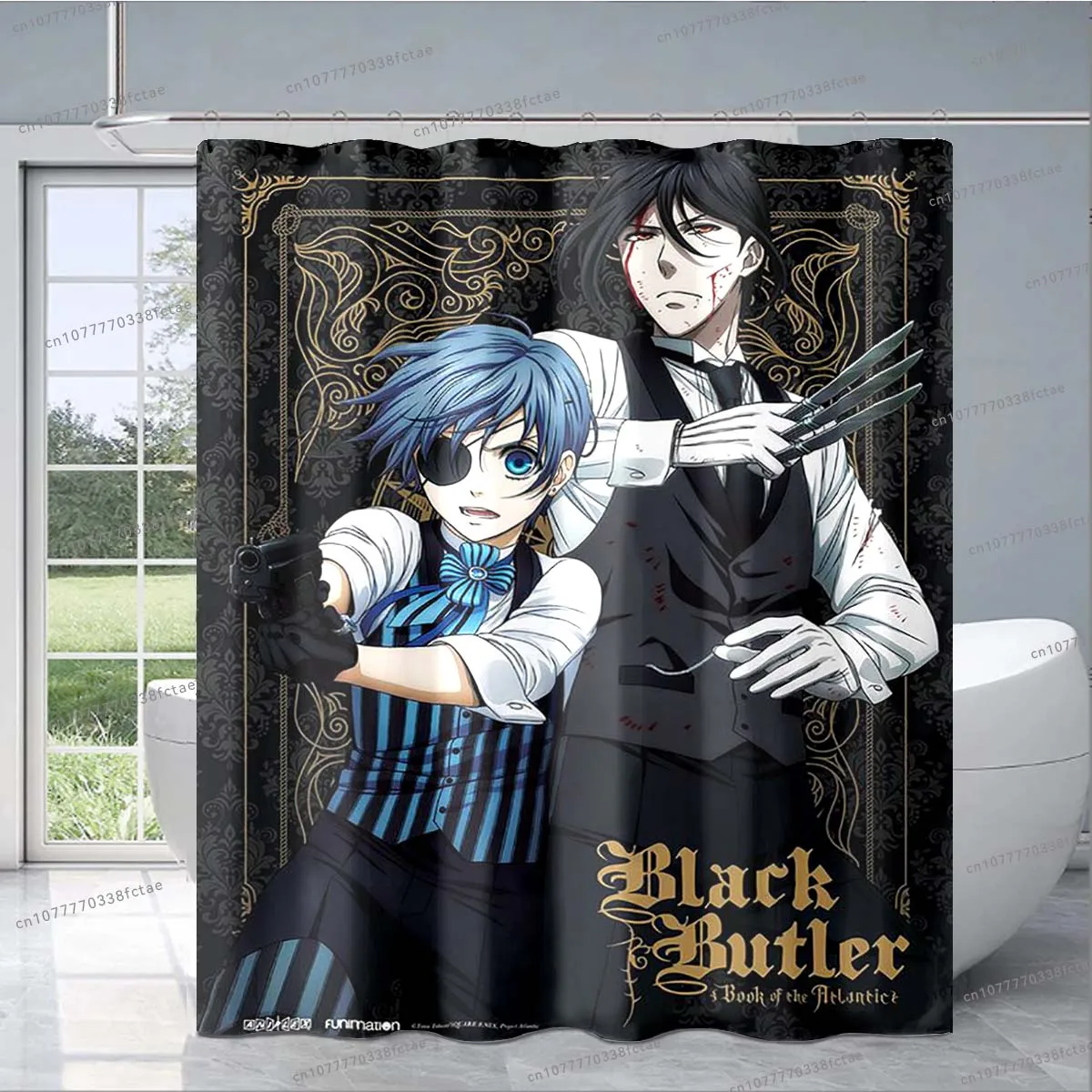 

Black Butler Anime Cartoon Shower Curtain Retro Gothic Pattern Shower Curtain Adult Kids Bathroom Decoration Shower Curtain