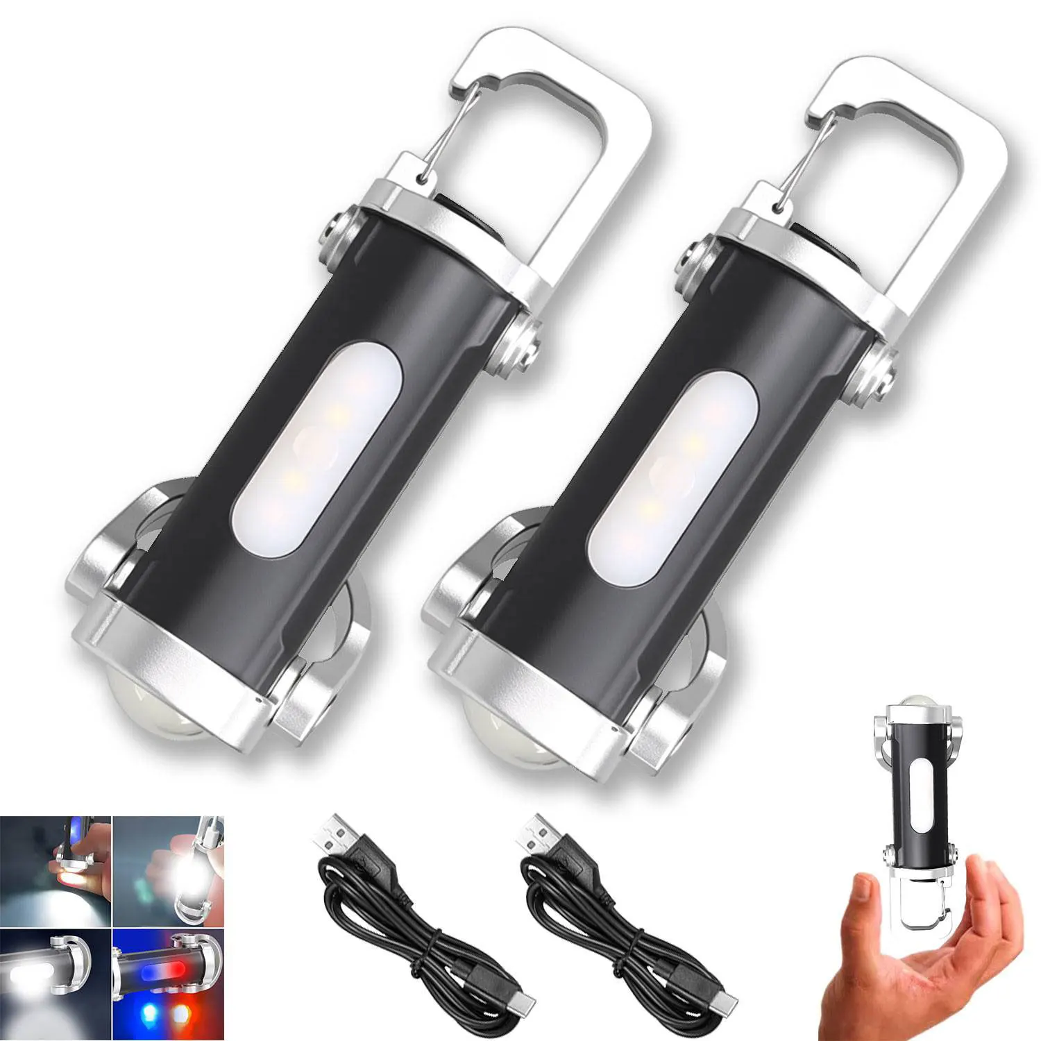 High-Lumen Rechargeable Keychain Flashlight - Versatile 7-Mode COB Work Light