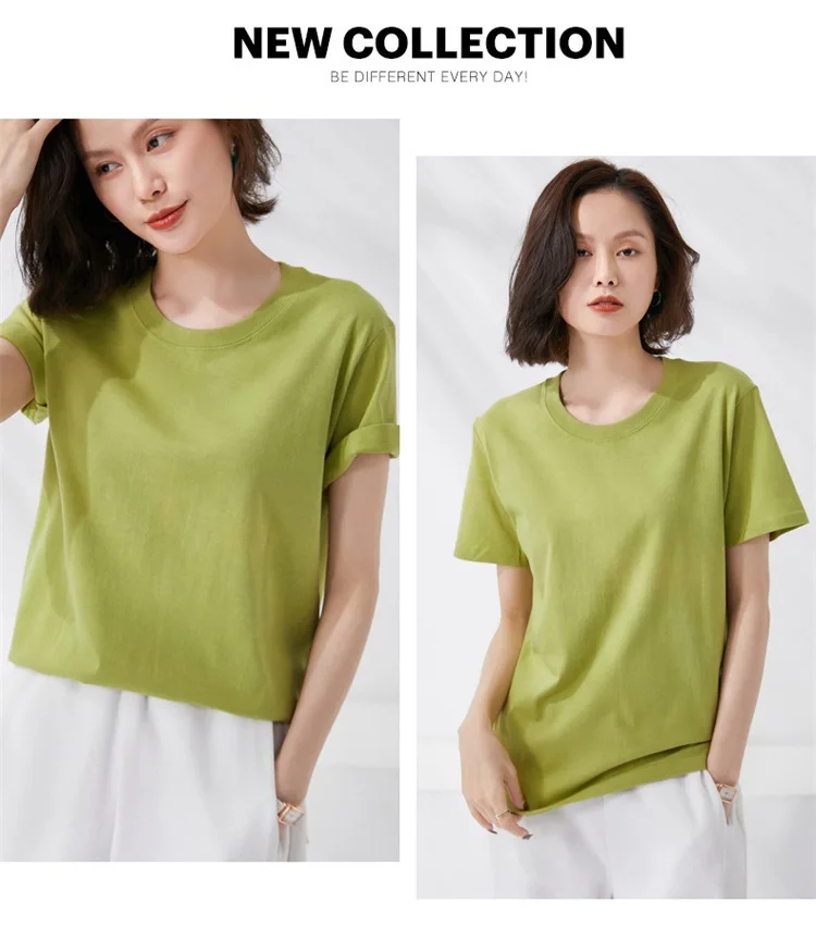 Women T-shirts 2024 Summer Tops Solid Short Sleeve Loose O-neck 100% Cotton Casual Ladies Shirts Harajuku Korean Woman Tshirts