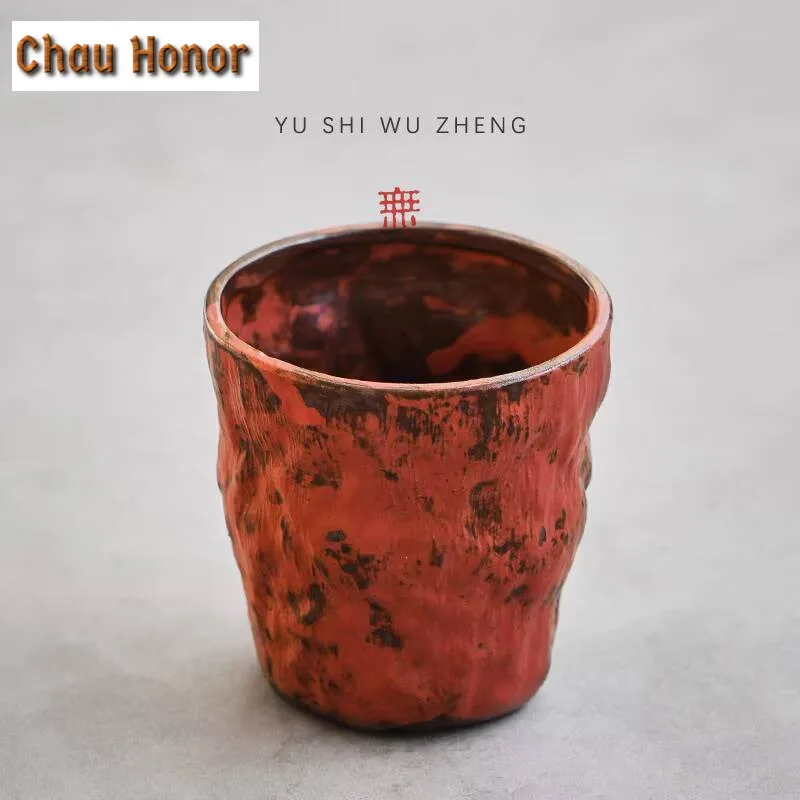 200ml Creative Powder Yin Red Makeup Teacup Japanese Large Ceramic Coffee Mug Stoneware Mouthwash Cup Master Tea Set Drinkware