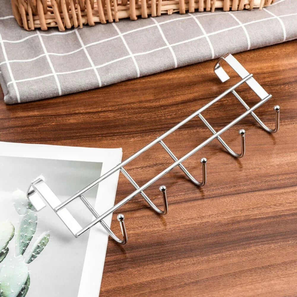 1pc Stainless Steel storage hook door hook 5 Hooks Door Behind Hook Smooth For Hats Purses Belts Scarves Keys Kitchen Bathroom Organizer