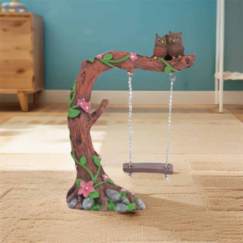 Description Picture 6 of itemCreative Cute Garden Owl Swing Statue Resin Crafts Funny Mini Swing Figurine Handmade Owl Stump Ornament Courtyards