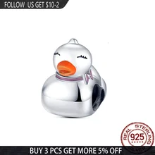 Breloques en argent Sterling 925, canard à bec jaune, avec nœud rose, adaptées aux bracelets et bracelets originaux de 3mm, fabrication de bijoux pour femmes, bricolage, nouveau 