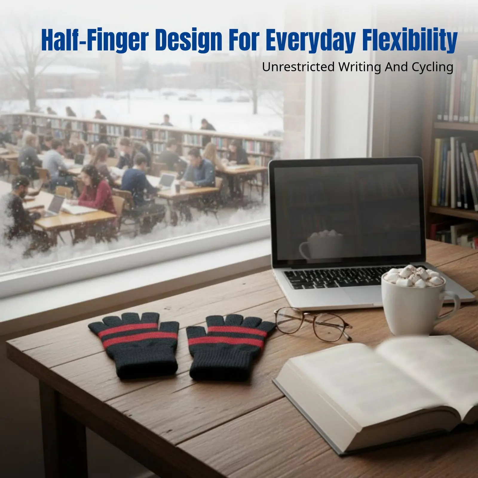 가을 겨울 니트 핑거리스 장갑, 양털 안감, 남녀공용 스트라이프, 따뜻한 반손가락 장갑, 학생 야외 활동, 글쓰기, 사이클링, 운전용