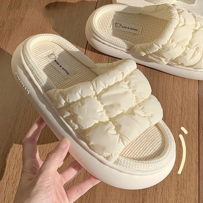 

2023 Simple Flax Lattice Spring Summer Women Slippers Home Floor Slippers for Women Couples Feeling Soft Bottom Linen Slippers