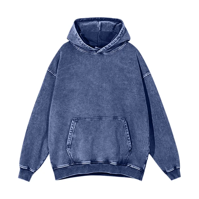 Vintage Washed Distressed Hoodies Solid Color Grunge Oversized Hoodie Pocket Long Sleeve Retro Y2k Loose Sweatshirt Men 4
