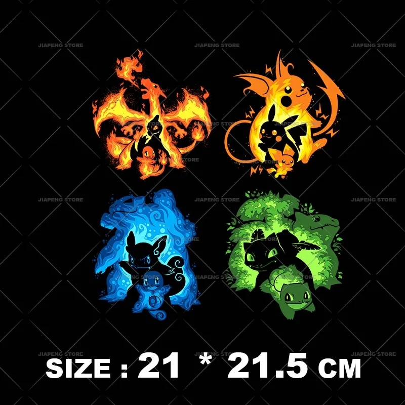 Pokemon Tipo Planta Pokemon Go Charizard Iron on Transfer Patches for Kids  Clothing DIY Badge Washable Stickers Applique on Clothes Heat Press —