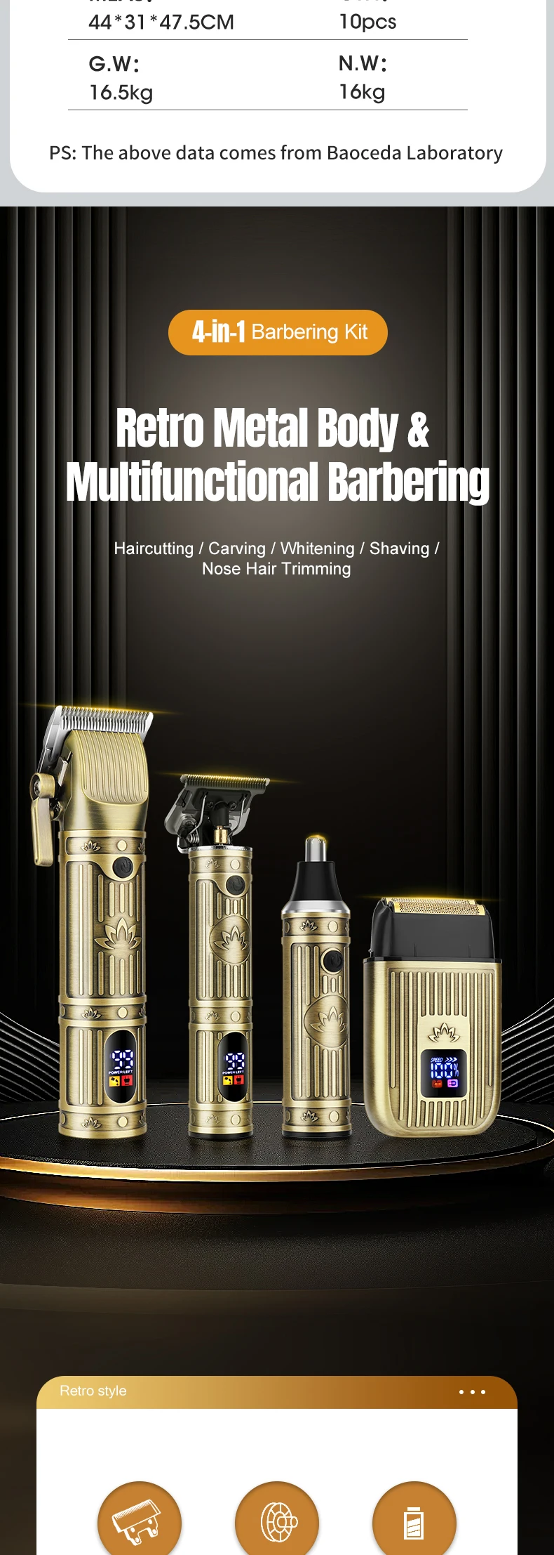 Description Picture 3 of itemRESUXI 993 4 in 1 Hair Clipper Set Men's Professional Hair Trimmer Reciprocating Electric Shaver Electric Nose Hair Clipper Kit