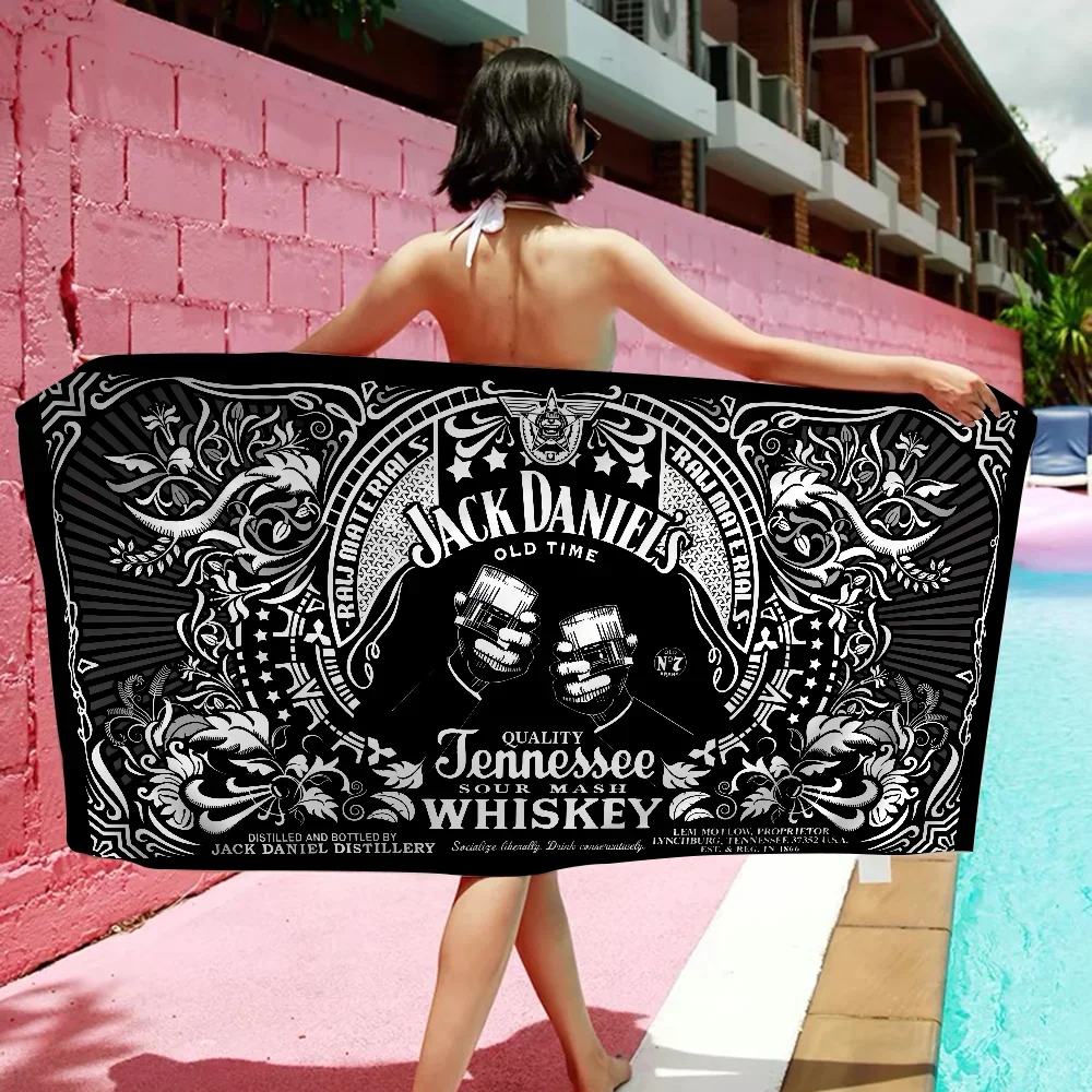 J-Jack-Daniels Whisky Pattern Beach Towel Colorful Bath Towels for Girl Quick Dry Custom Sand Free Beach Yoga Spa Gym Pool 2