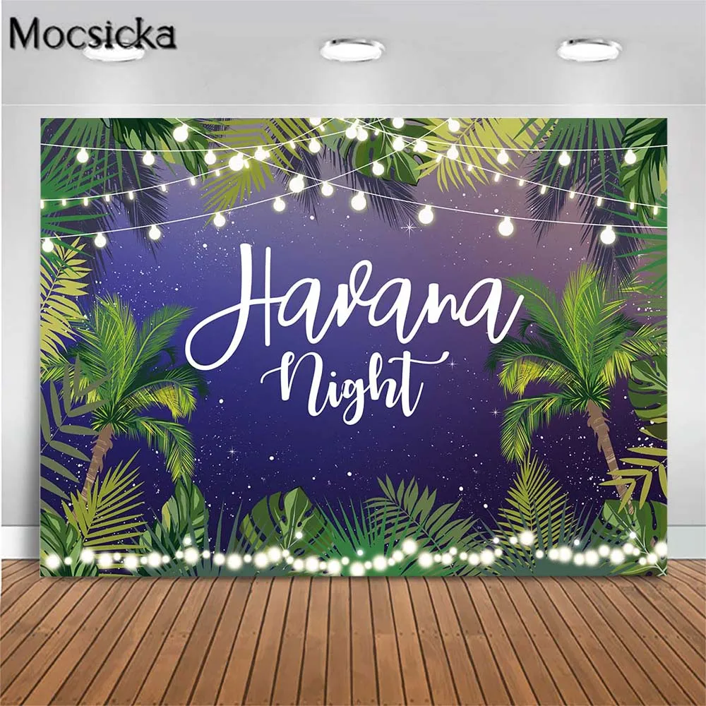 

Mocsicka Havana Nights Photography Backdrop Summer Tropical Palm Tree Purple Starry Sky Birthday Party Photo Background Banner