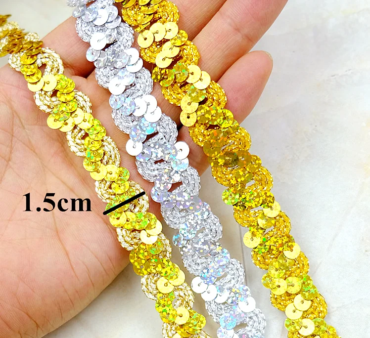 Sequined Embroidered Lace Ribbons Appliqued Cosplay Costumes Trims Band Lace Clothes Accessories 12 Yards 1.5CM Wide