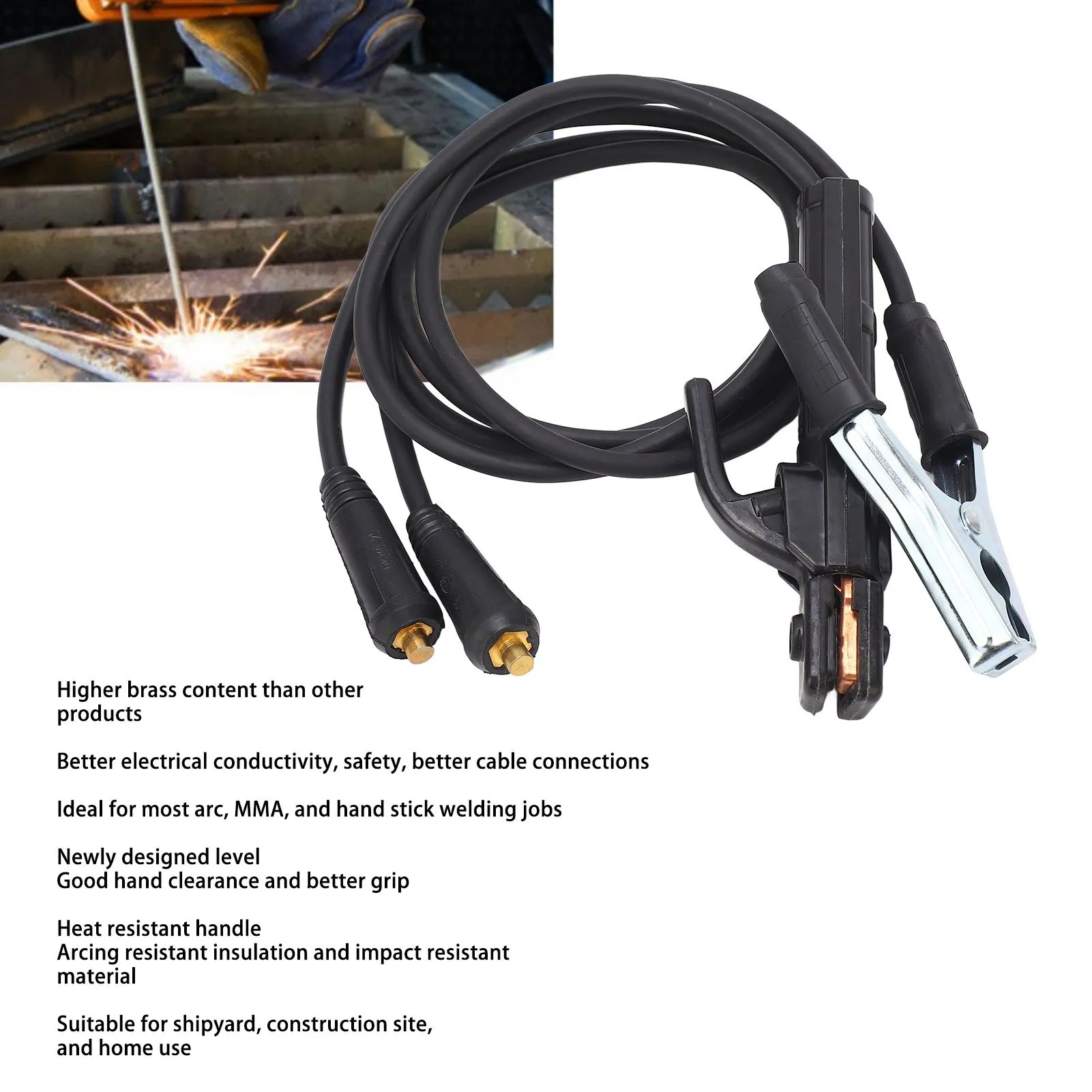 Welding electrode holder welding earth clamp 1 pair welding electrode holder clamp 200A brass iron welding machine ground clamp replacement accessories with 1.5meter cable