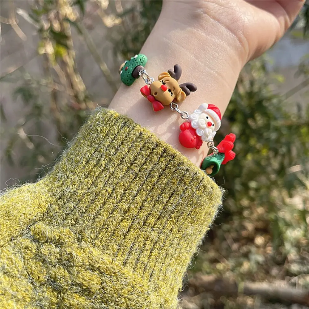 Kriss Kringle Kids Merry Christmas Bracciale Elk Colorful Christmas Bell Hand Chain Bracciale Regolabile Cute Clay Christmas Jewelry