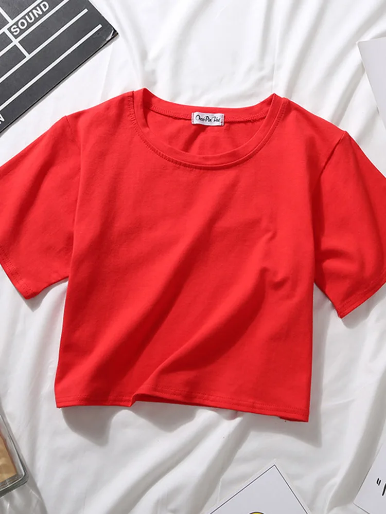 ตัวเลือกสินค้า เสื้อยืดแขนสั้นผ้าฝ้าย ใส่สบาย ดีไซน์เรียบหรู สำหรับสาวๆ