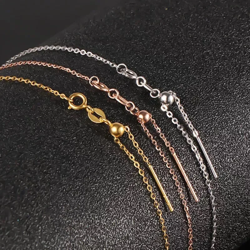 

Real 18K Gold Necklace Pure AU750 Adjustable O-Chain Simple And Versatile Women's Boutique Jewelry Gift X0057