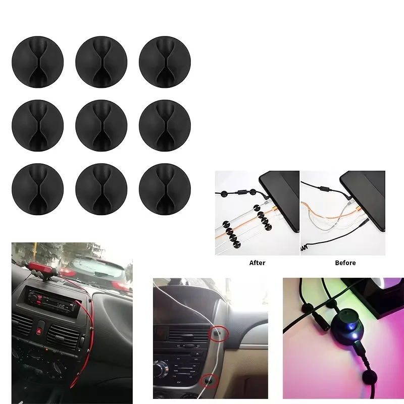 10-Piece Cable Organizer Set with Black Clips and Holders