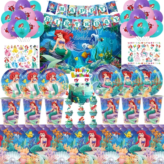 The Little Mermaid Princess Ariel Tableware Set Girl Birthday Decorations  Balloon Paper Plate Cup Tablecloth Party Supplies - AliExpress