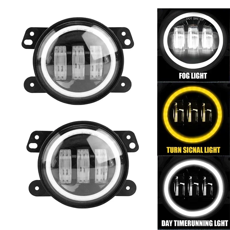 지프 랭글러 JL 2018-2023용 LED 안개등 DRL 헤일로 턴 브래킷 포함 LED 안개등 조립 범퍼 주행등
