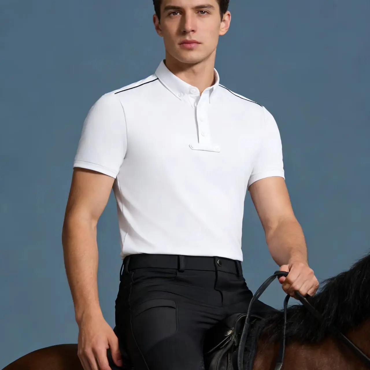 Maglia polo da equitazione da uomo in maglia elasticizzata, vestibilità slim, t-shirt estiva da equitazione a maniche corte da uomo