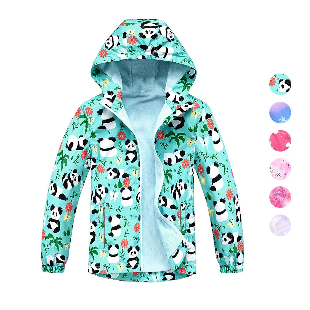 

Hiheart 4-12T Children Clothes Girls Jackets Fleeced Pinted Outerwear Kids Girls Clothing Windbreaker Hooded Windproof Jackets