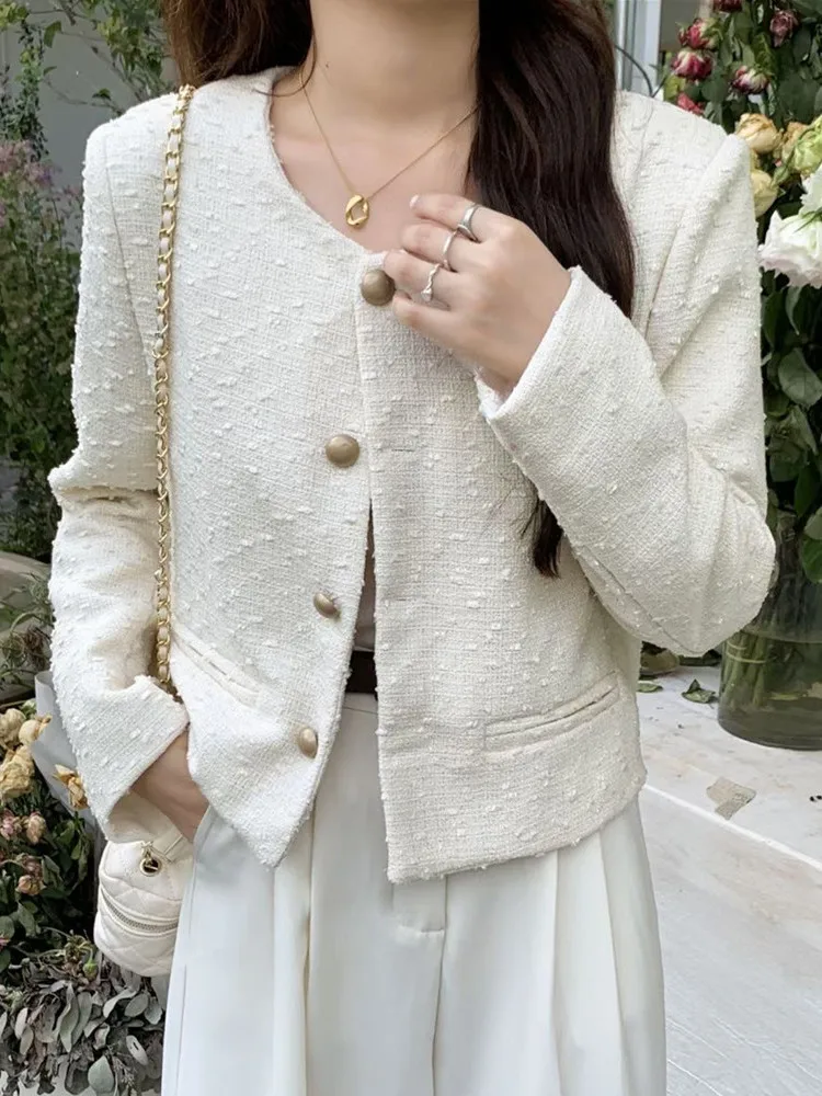 

High-Quality New Autumn Solid Tweed Women Jacket Coat Small Fragrance Short Coats Outerwear Jaqueta Casaco