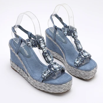 Trendin Mode Women's Velvet High Wedge Sandals 10cm Heel 1