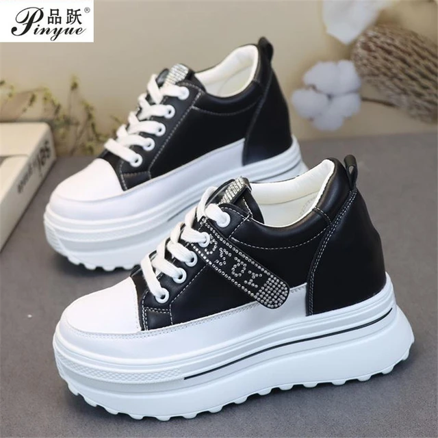 Women's Waterproof Non Slip Lace Up Sneakers, Low Top Thick Soled Platform  Walking Shoes, Fashion Height Increased Casual Sneakers