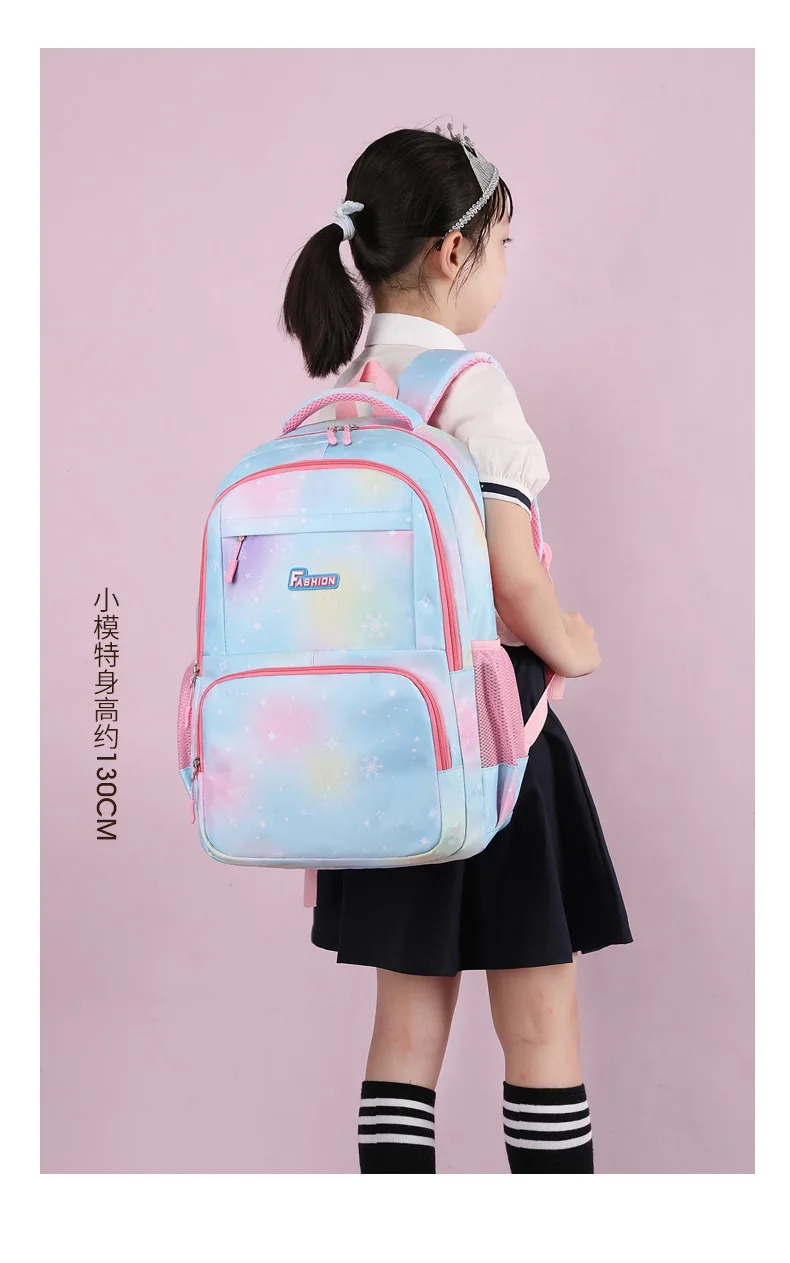 Hochwertiger modischer Rucksack für Mädchen, Grundschüler der Klassen 3–6, Farbverlauf, Campus, doppelte Umhängetasche – Detail 19