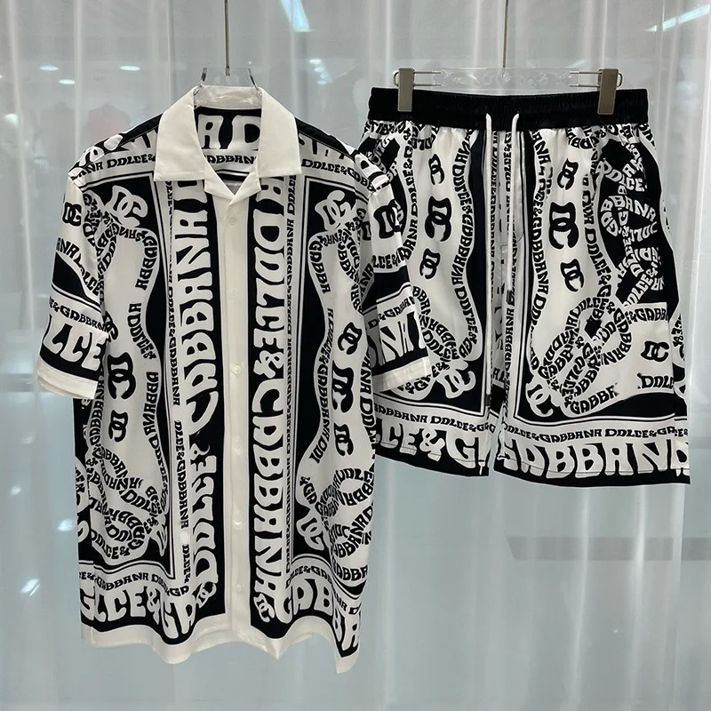 청소년 캐주얼 비치 셔츠 반바지 세트, 유럽 및 미국 트렌드, 해외 무역 패션, 2024 용수철 신상 