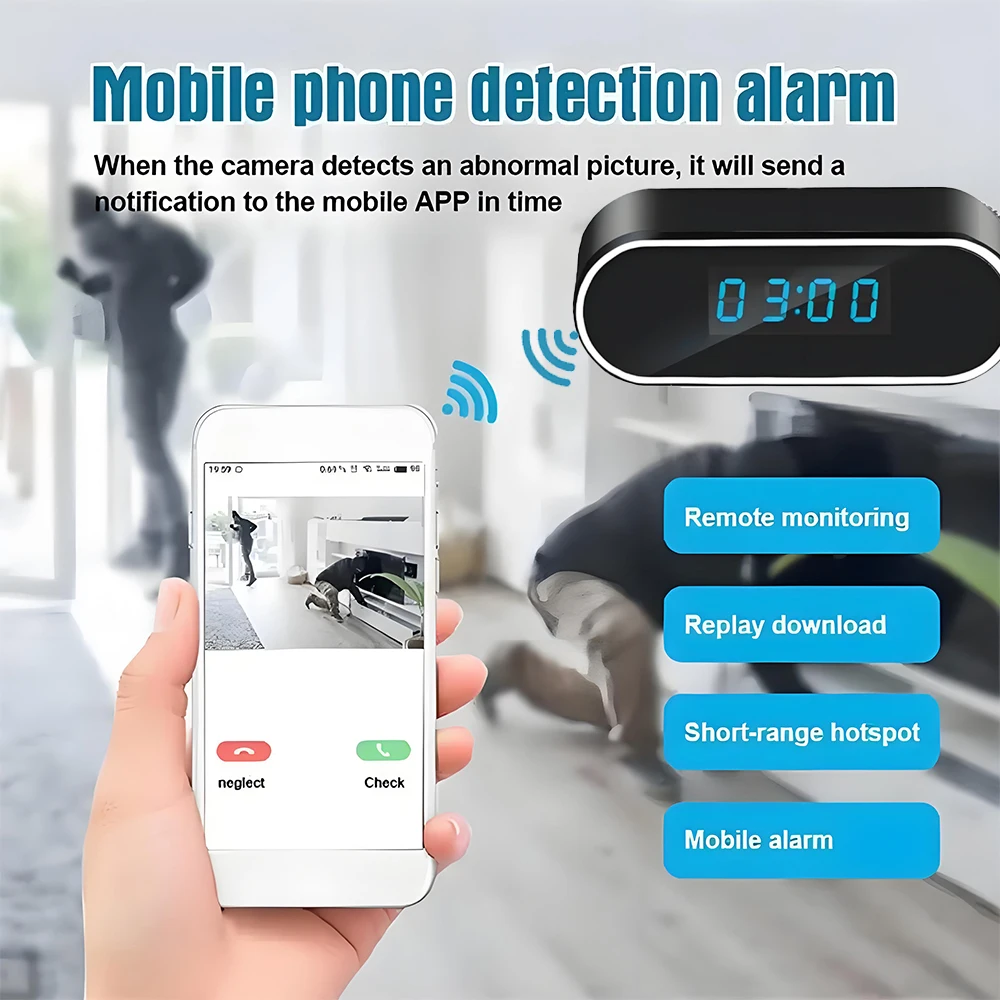 Mini telecamera orologio posizionata su una scrivania in una stanza moderna