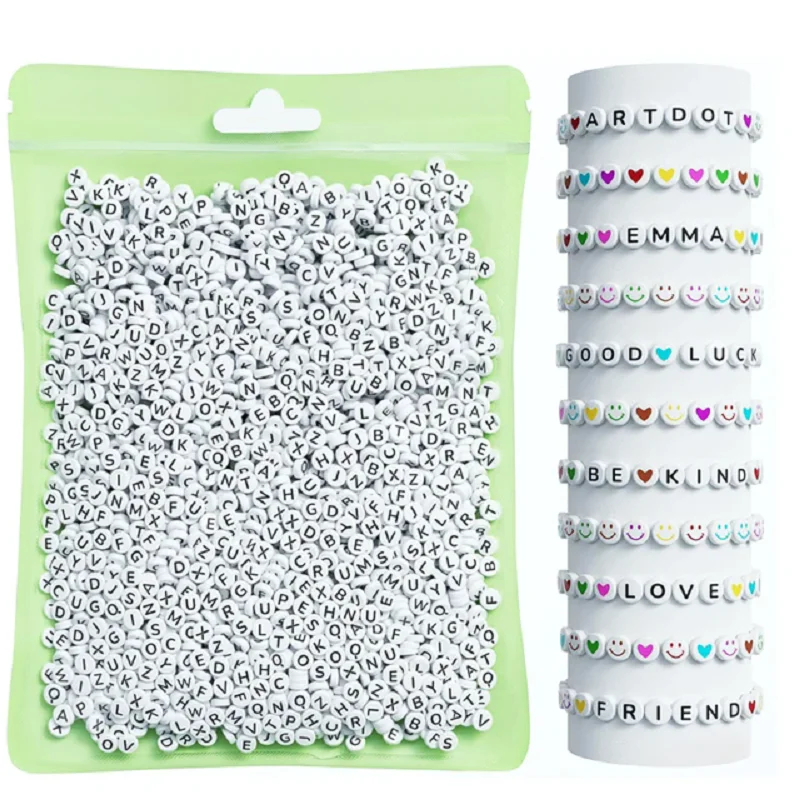 800 Pieces Letter Beads for Making 28 Patterns and 8 Colors of Alphabet Beads Colorful Face Beads and Heart Bea